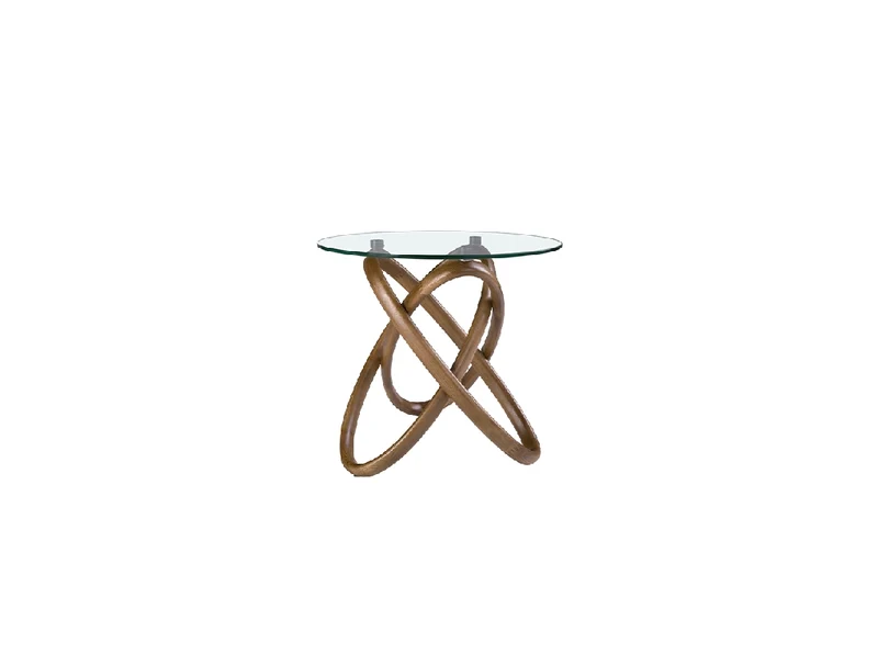Table d’angle ronde en verre trempé et noyer modèle 2126 Angel Cerdá