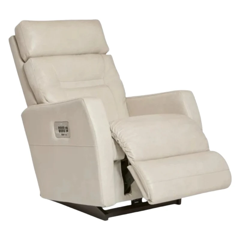 Fauteuil berçant et inclinable motorisé en cuir beige pâle avec soutien lombaire et port USB intégré - Lennon