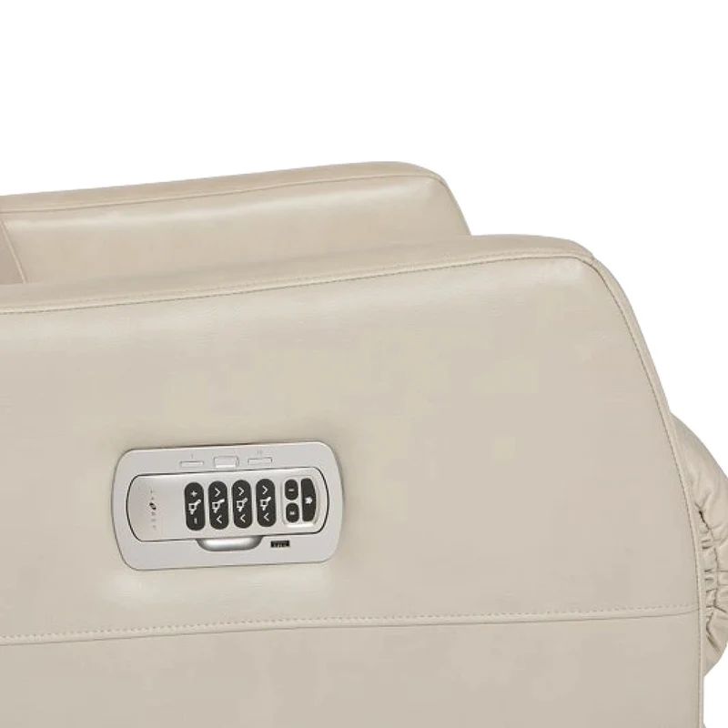 Fauteuil berçant et inclinable motorisé en cuir beige pâle avec soutien lombaire et port USB intégré - Lennon