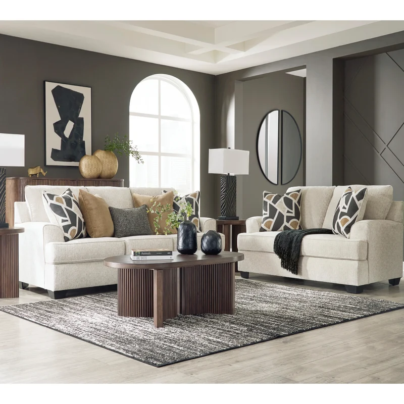 Causeuse en tissu beige pâle avec coussins - Heartcort
