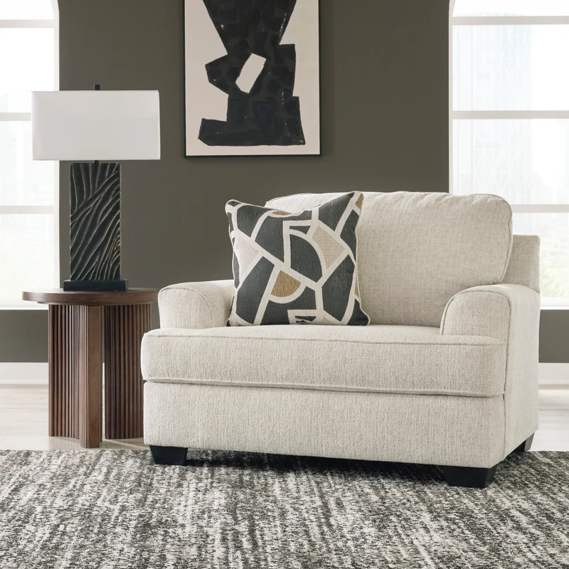 Fauteuil surdimensionné en tissu beige pâle avec coussin - Heartcort