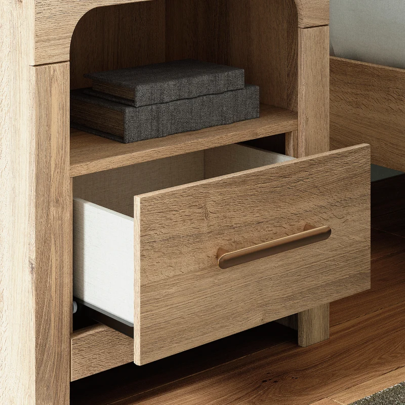 Table de chevet à 1 tiroir en bois/MDF tan avec ports USB intégrés - Kinlanni