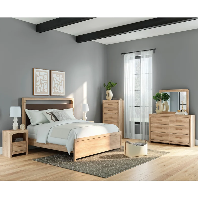 Table de chevet à 1 tiroir en bois/MDF tan avec ports USB intégrés - Kinlanni