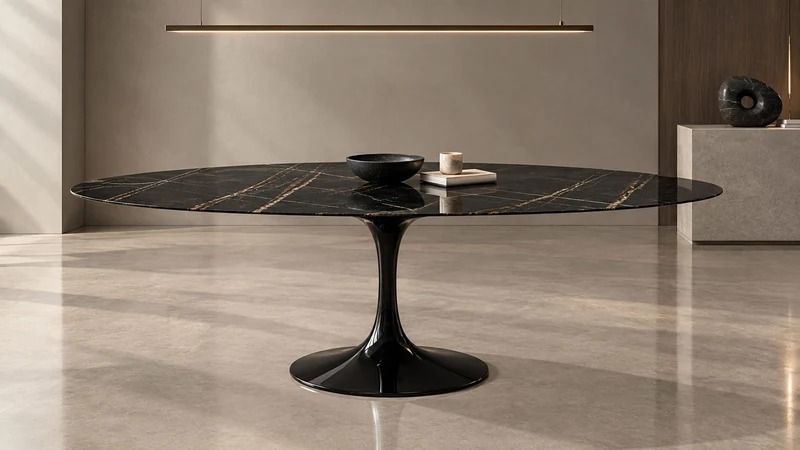 Tulip Oval Table à manger plateau en marbre Sahara