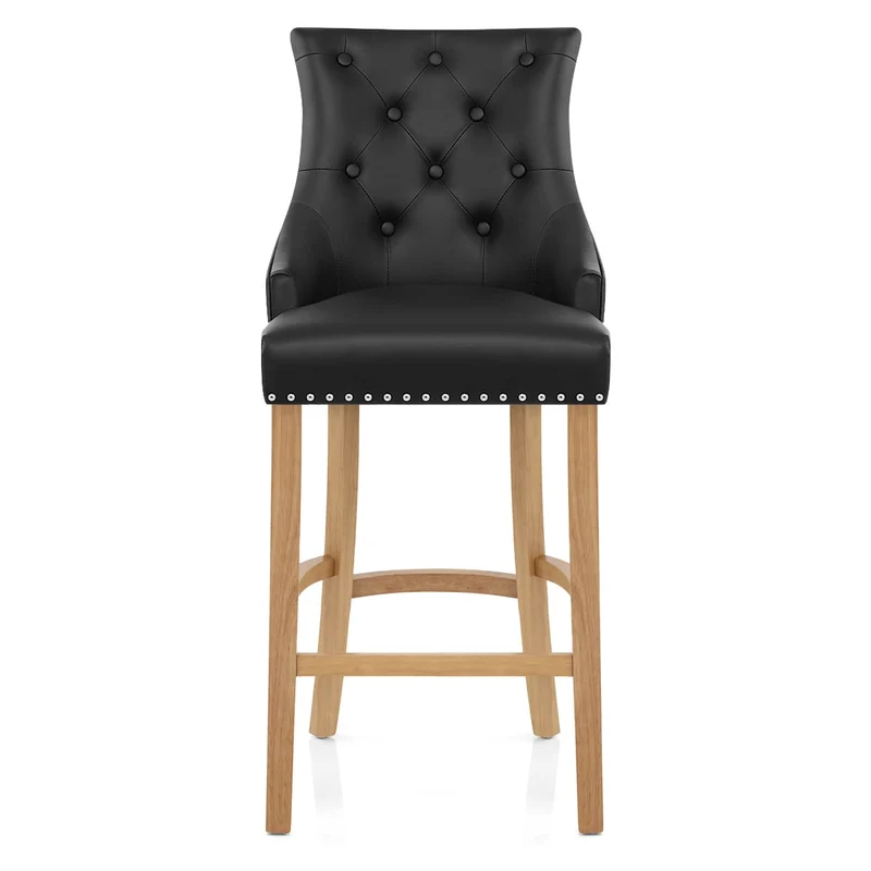 Chaise de bar Cuir Crouté Chêne - Ascot Noir