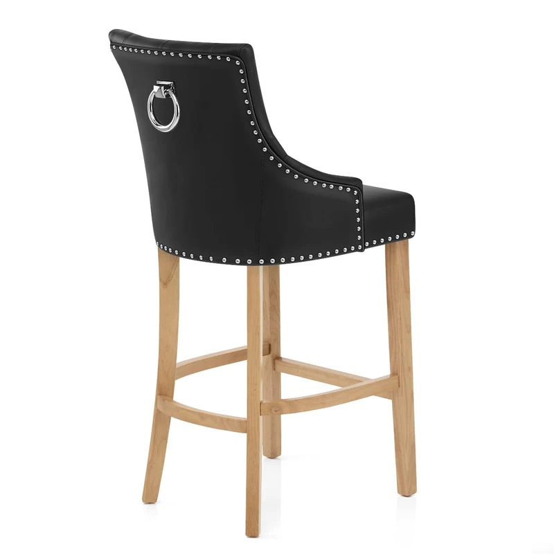Chaise de bar Cuir Crouté Chêne - Ascot Noir
