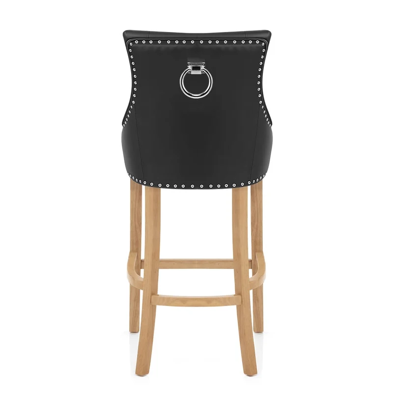 Chaise de bar Cuir Crouté Chêne - Ascot Noir