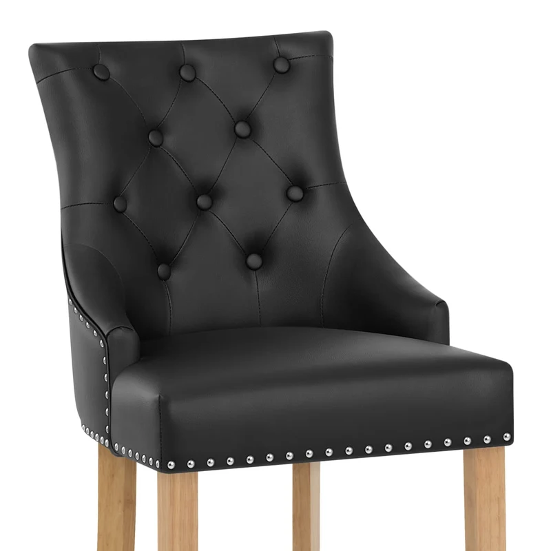 Chaise de bar Cuir Crouté Chêne - Ascot Noir