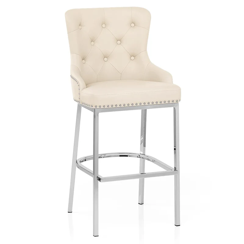 Chaise de Bar Métal Faux Cuir - Grange Crème