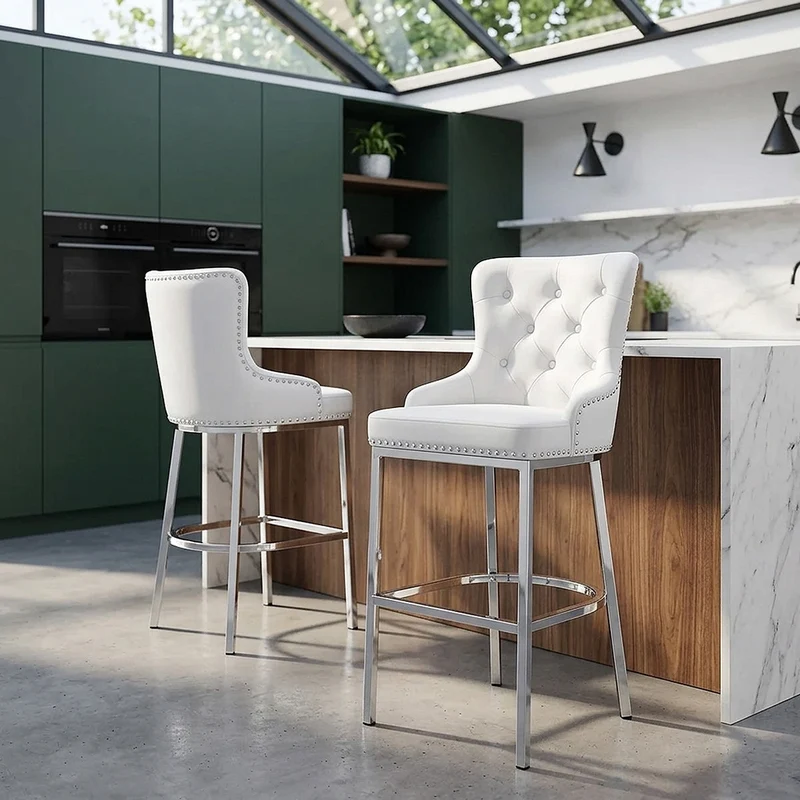 Chaise de Bar Métal Faux Cuir - Grange Blanc
