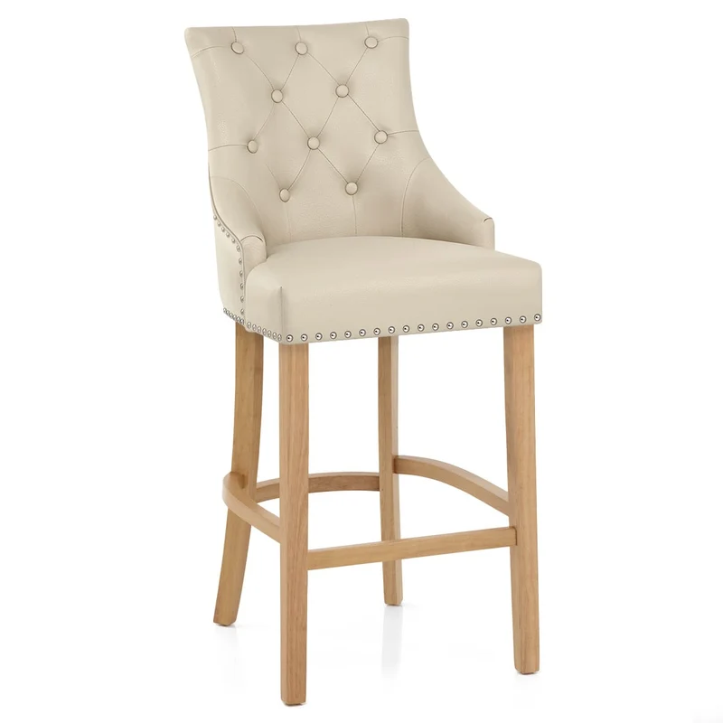 Chaise de bar Cuir Crouté Chêne - Ascot Crème