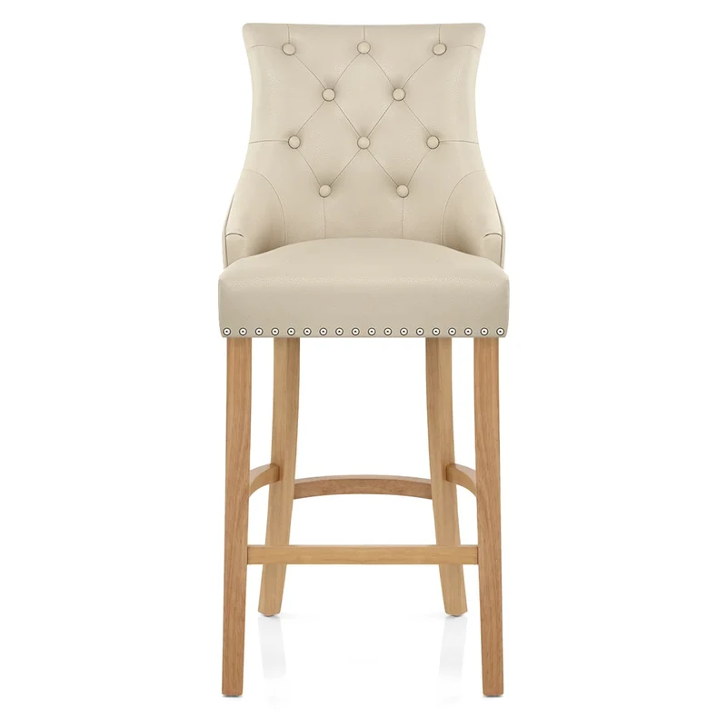 Chaise de bar Cuir Crouté Chêne - Ascot Crème