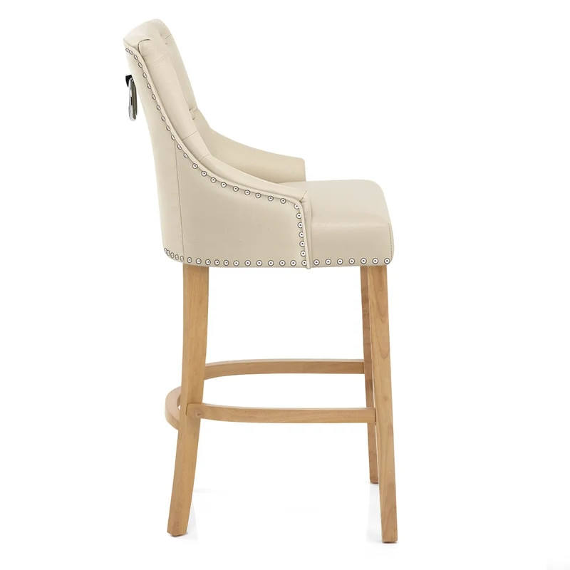 Chaise de bar Cuir Crouté Chêne - Ascot Crème