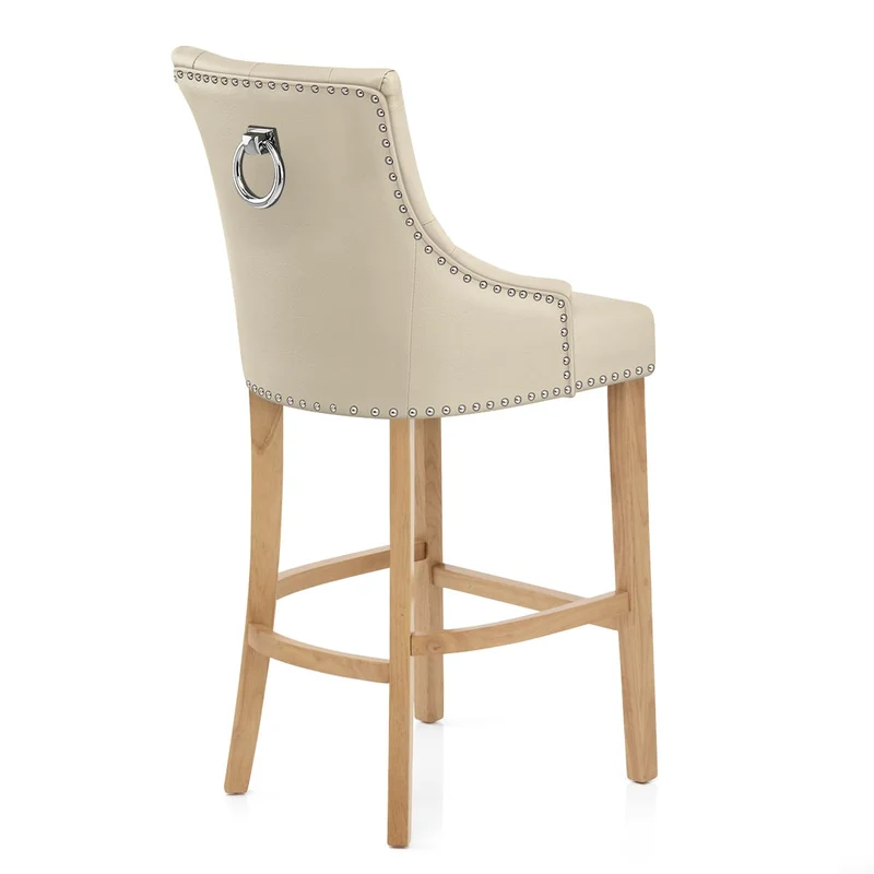 Chaise de bar Cuir Crouté Chêne - Ascot Crème