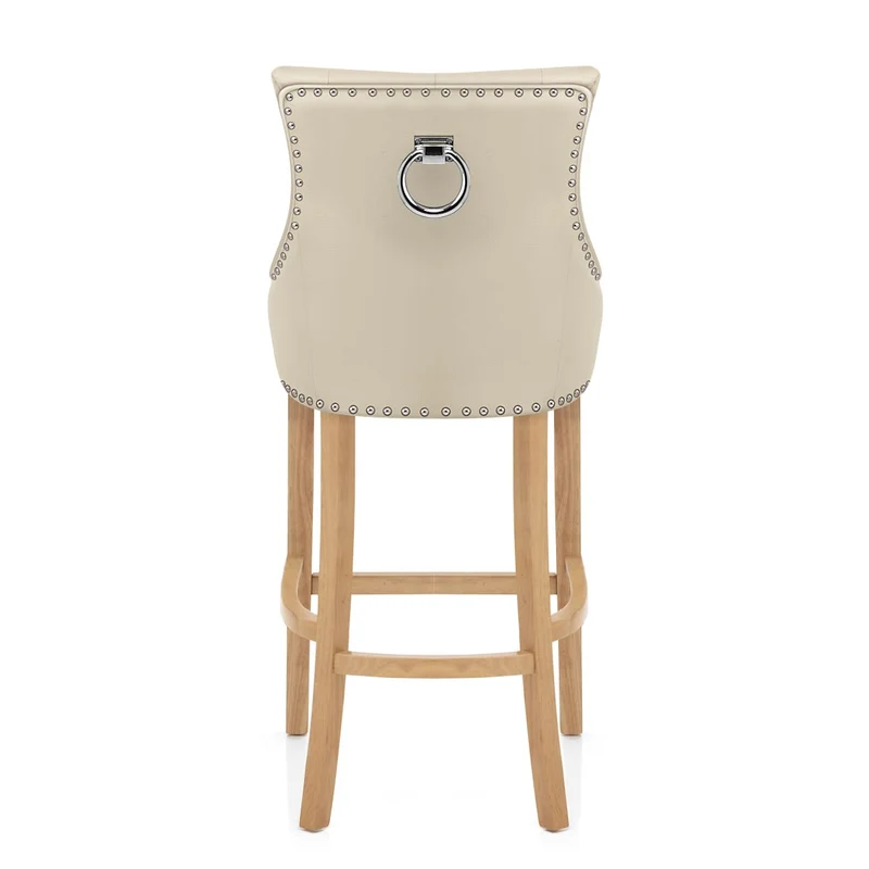 Chaise de bar Cuir Crouté Chêne - Ascot Crème
