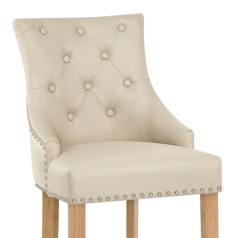 Chaise de bar Cuir Crouté Chêne - Ascot Crème