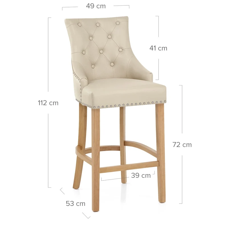 Chaise de bar Cuir Crouté Chêne - Ascot Crème