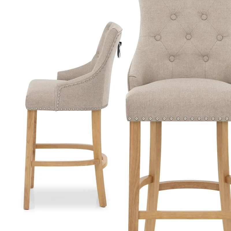Chaise de Bar Chêne Tissu - Ascot Taupe