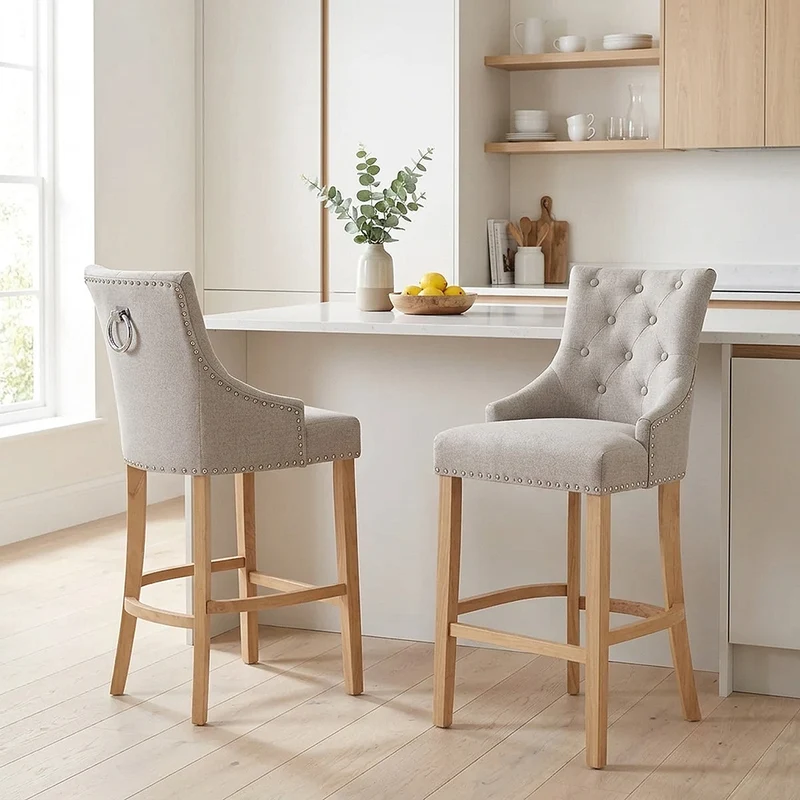 Chaise de Bar Chêne Tissu - Ascot Taupe
