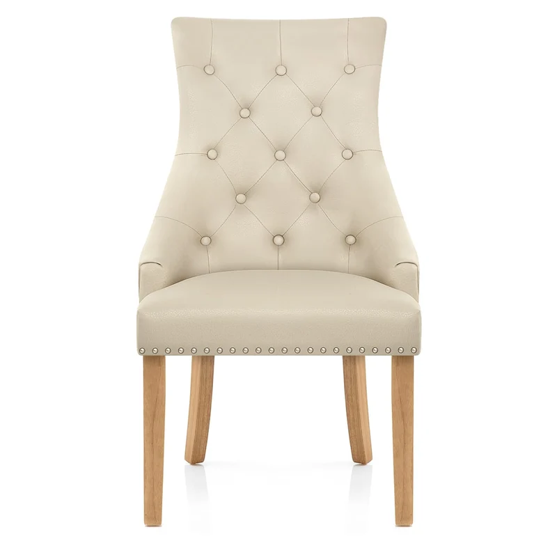Chaise chêne cuir croûté - Ascot Crème