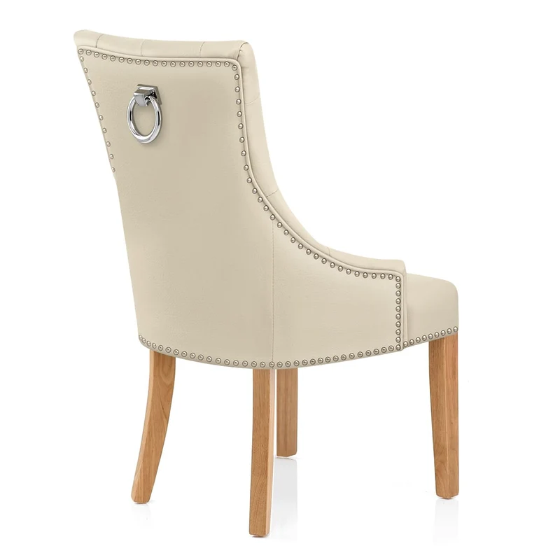 Chaise chêne cuir croûté - Ascot Crème