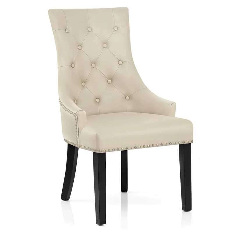 Chaise bois cuir crouté - Ascot Crème