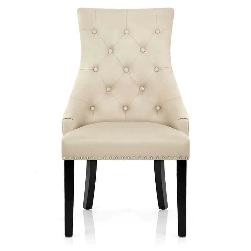 Chaise bois cuir crouté - Ascot Crème