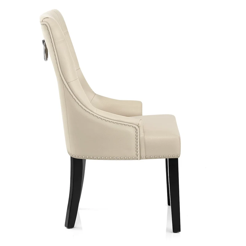 Chaise bois cuir crouté - Ascot Crème
