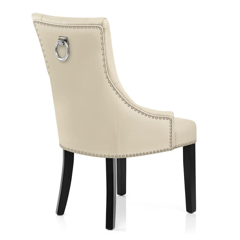Chaise bois cuir crouté - Ascot Crème