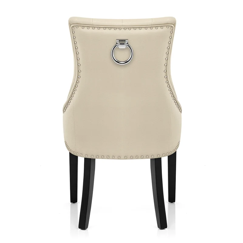 Chaise bois cuir crouté - Ascot Crème