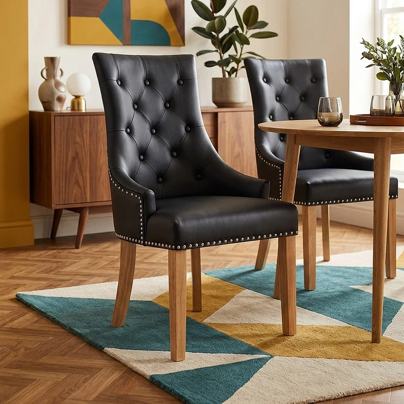 Chaise chêne cuir croûté - Ascot Noir