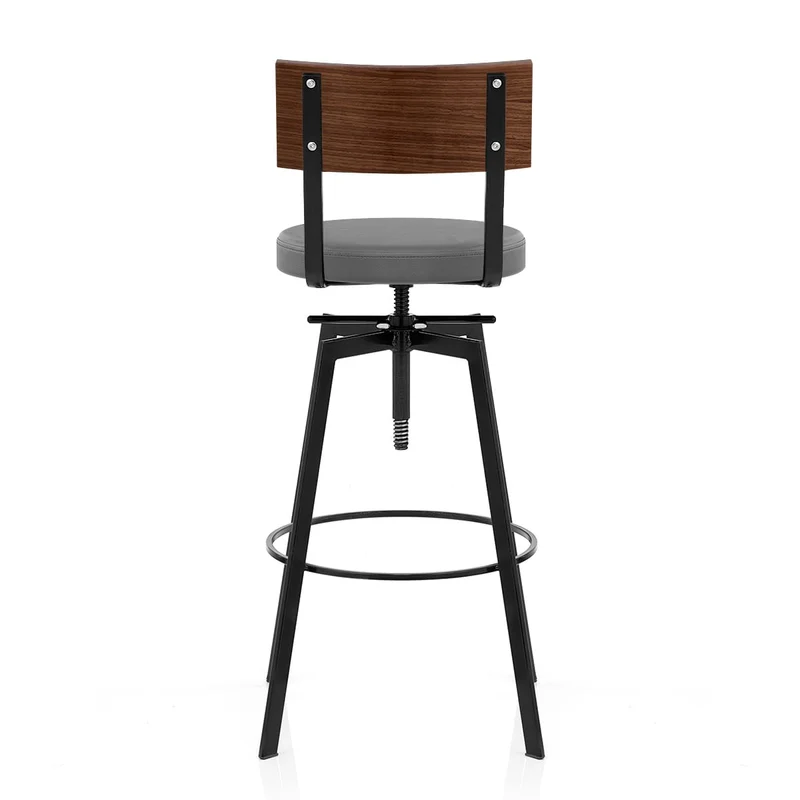 Tabouret de Bar Bois Faux Cuir - Urban Industrial Gris