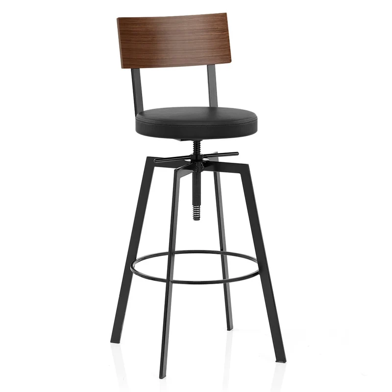 Tabouret de Bar Bois Faux Cuir - Urban Industrial Noir