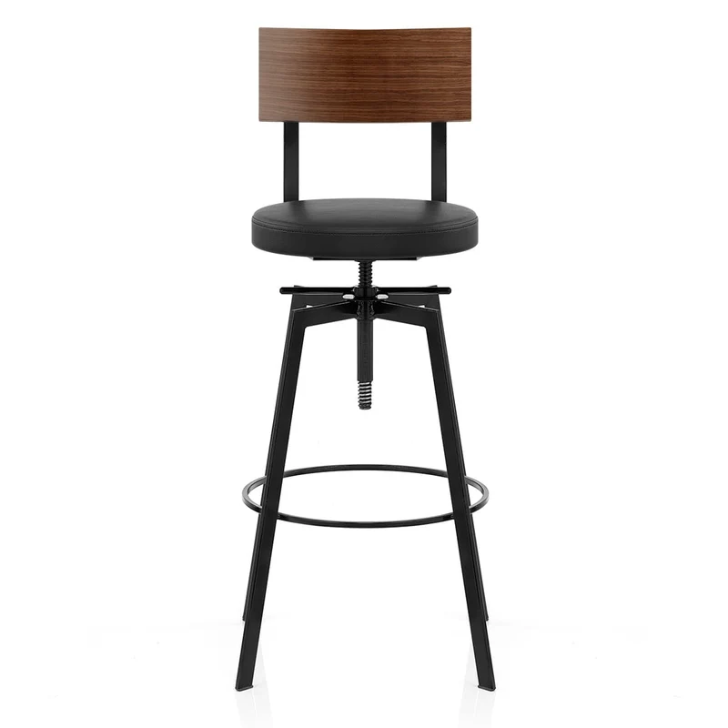 Tabouret de Bar Bois Faux Cuir - Urban Industrial Noir