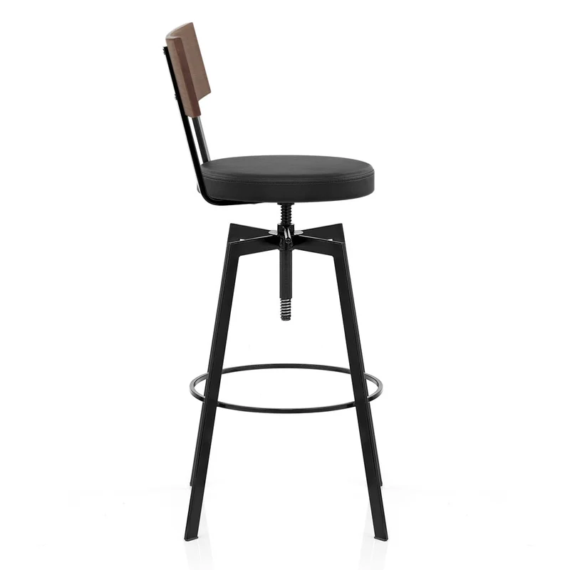Tabouret de Bar Bois Faux Cuir - Urban Industrial Noir