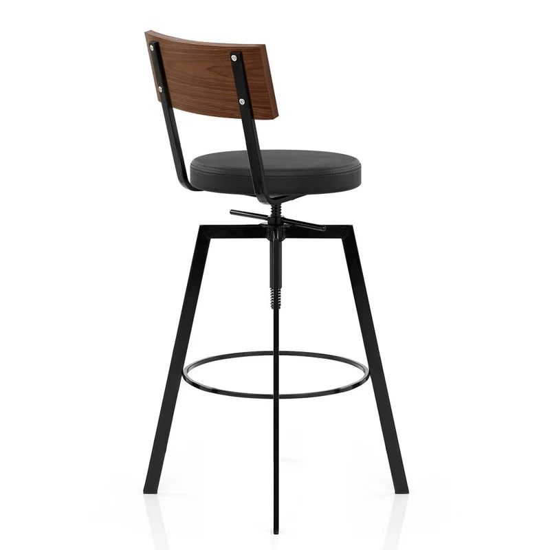 Tabouret de Bar Bois Faux Cuir - Urban Industrial Noir