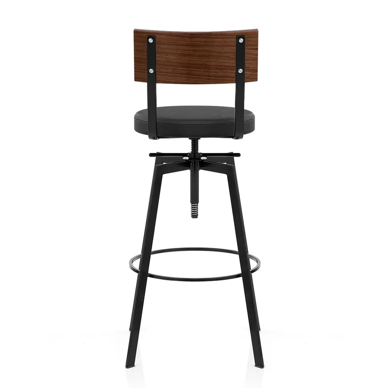 Tabouret de Bar Bois Faux Cuir - Urban Industrial Noir
