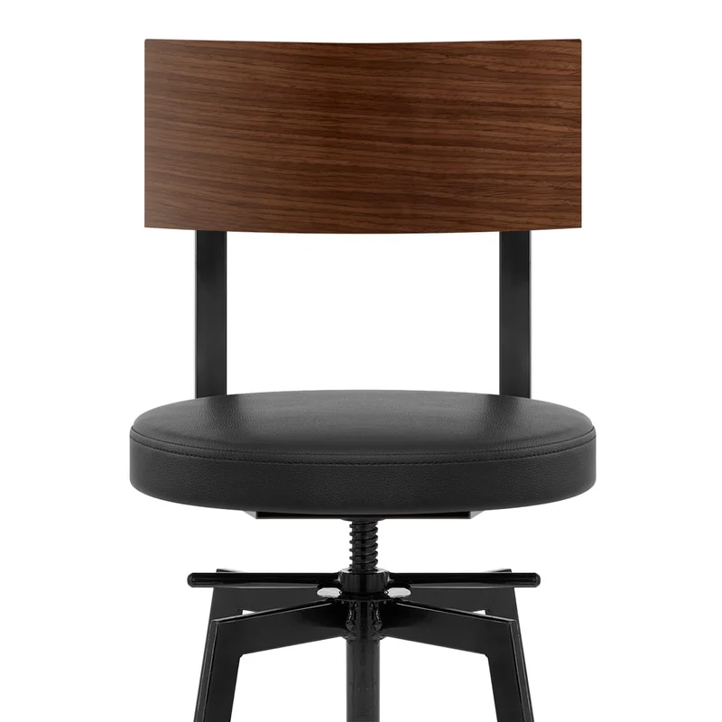 Tabouret de Bar Bois Faux Cuir - Urban Industrial Noir