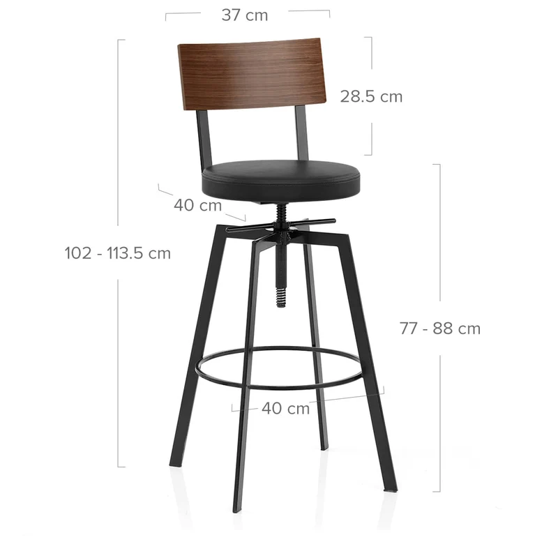 Tabouret de Bar Bois Faux Cuir - Urban Industrial Noir