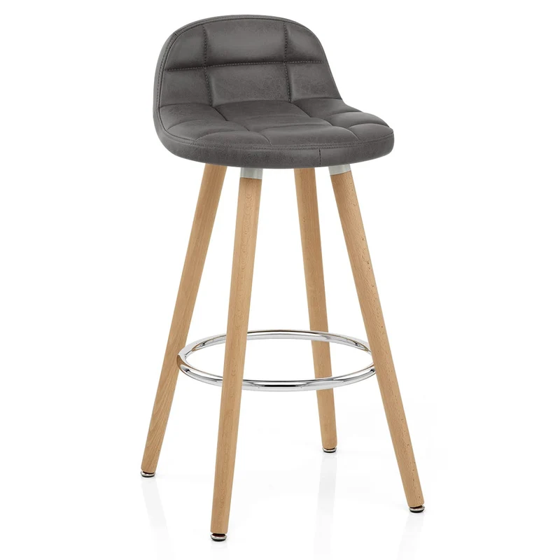 Tabouret de Bar Bois Faux Cuir Antique - Sole Gris
