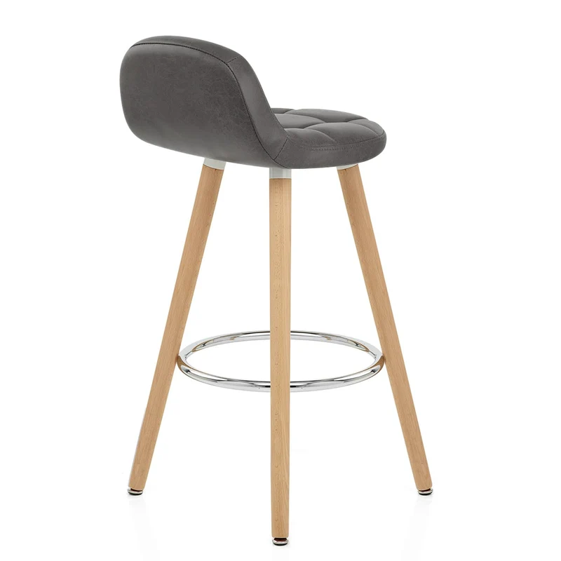 Tabouret de Bar Bois Faux Cuir Antique - Sole Gris