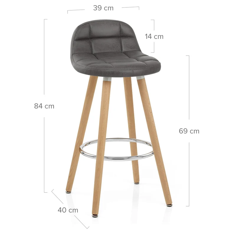 Tabouret de Bar Bois Faux Cuir Antique - Sole Gris