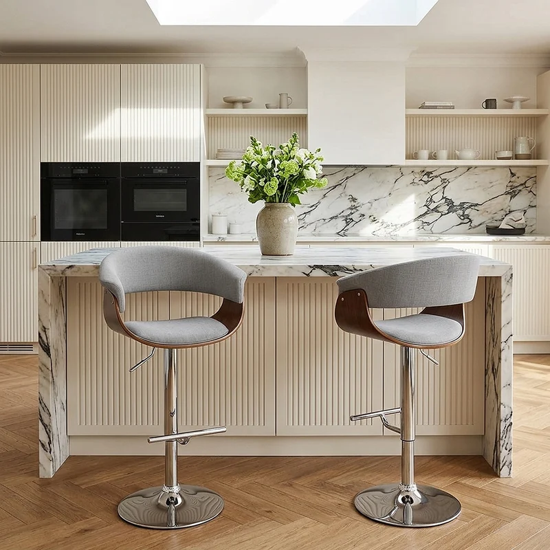 Chaise de Bar Bois Tissu - Grafton Gris