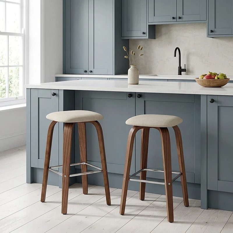 Tabouret de bar Bois Tissu - Stockholm Crème