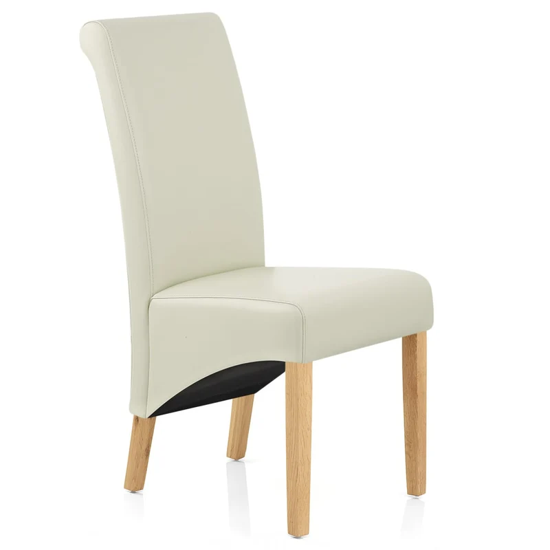Chaise Bois Cuir Croûté - Carlo Chêne Crème