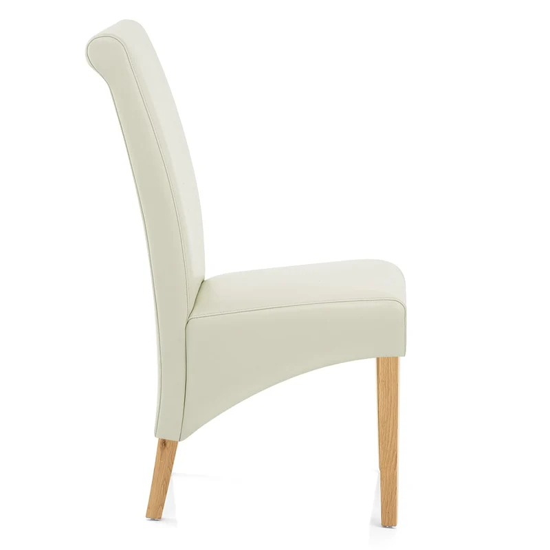 Chaise Bois Cuir Croûté - Carlo Chêne Crème