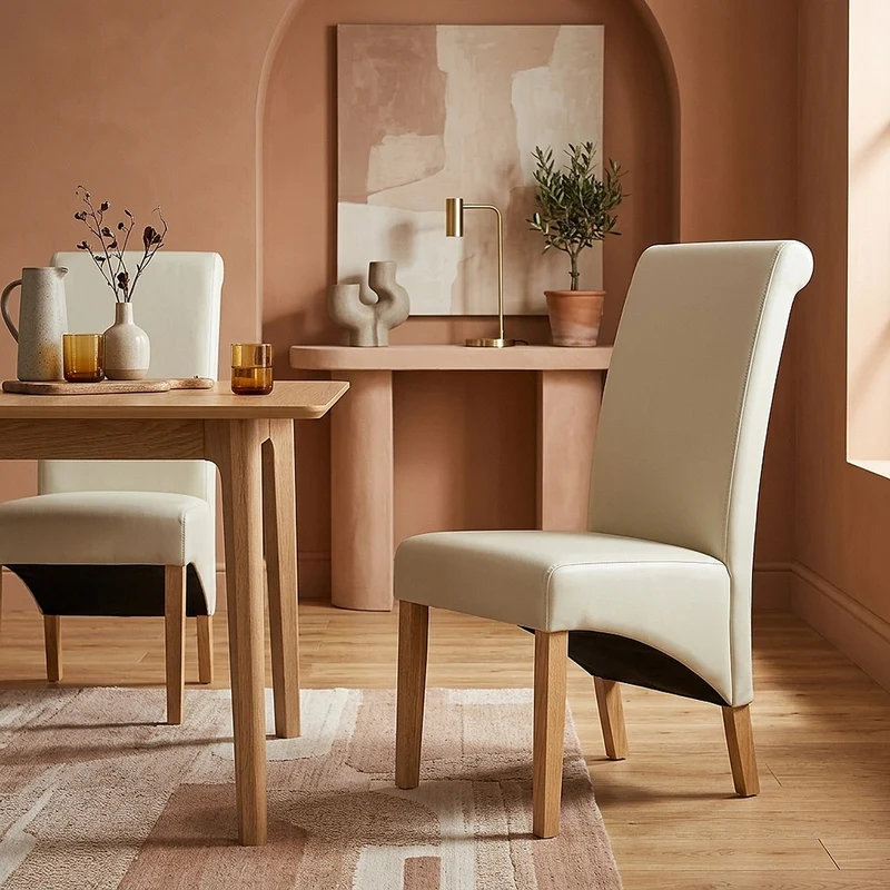 Chaise Bois Cuir Croûté - Carlo Chêne Crème
