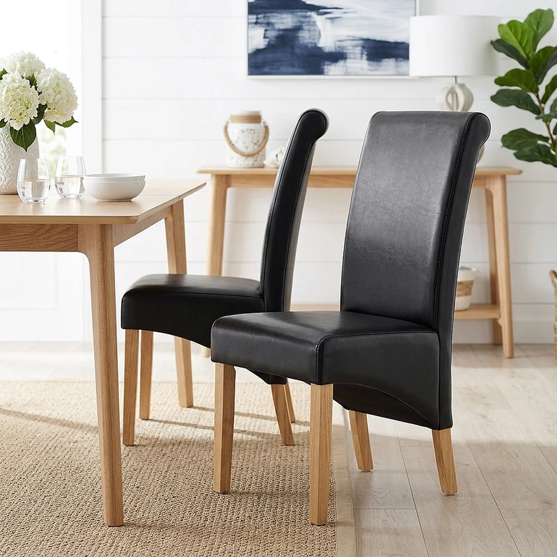 Chaise Bois Cuir Croûté - Carlo Chêne Noir