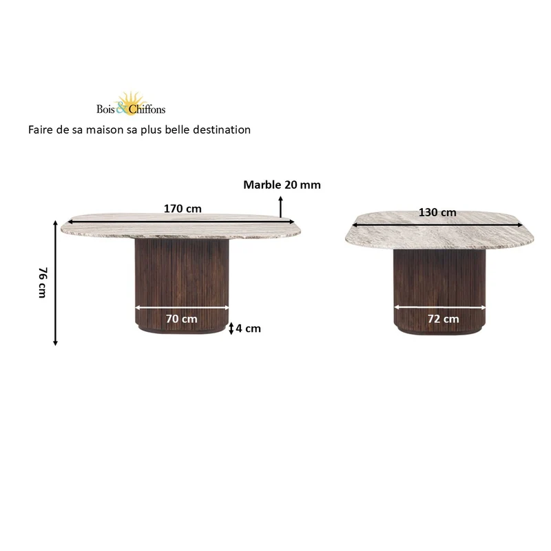 Table a manger plateau marbre 170x130 | Manguier Kfir III