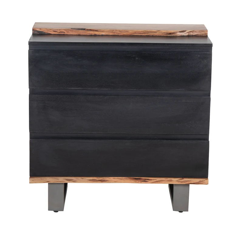 Commode 3 tiroirs en bois massif acacia - Black